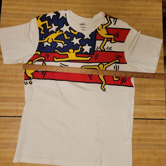 SPRZNY Keith Haring Graphic T-Shirt Men's Medium White Short Sleeve USA Flag - Picture 4 of 6